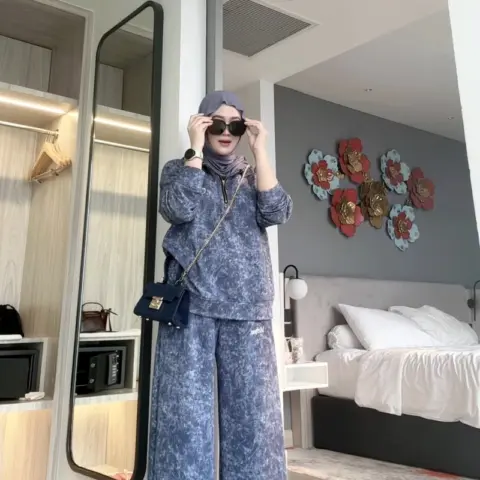 Setelan Zirima Print warna Biru