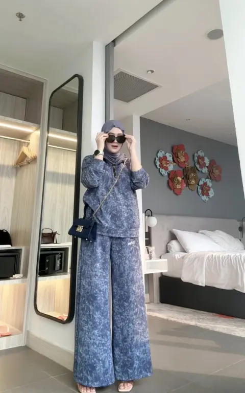 Setelan Zirima Print warna Biru